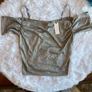 Silver Anthropologie Lurex Cowl-Neck Off-The-Shoulder Top Size S New With Tags